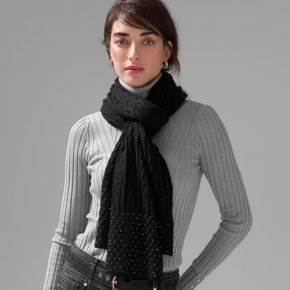 🆕️ WHBM Embellished Scarf Wool Cashmere blend Black - Picture 1 of 5